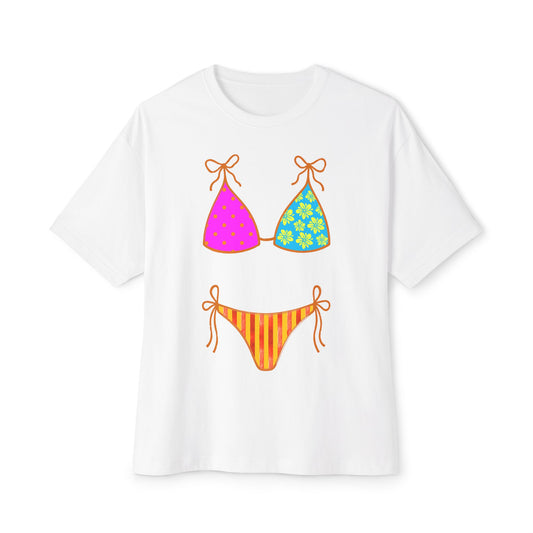 Oversized Bikini Graphic Tee – Retro Summer Swimwear Print Shirt