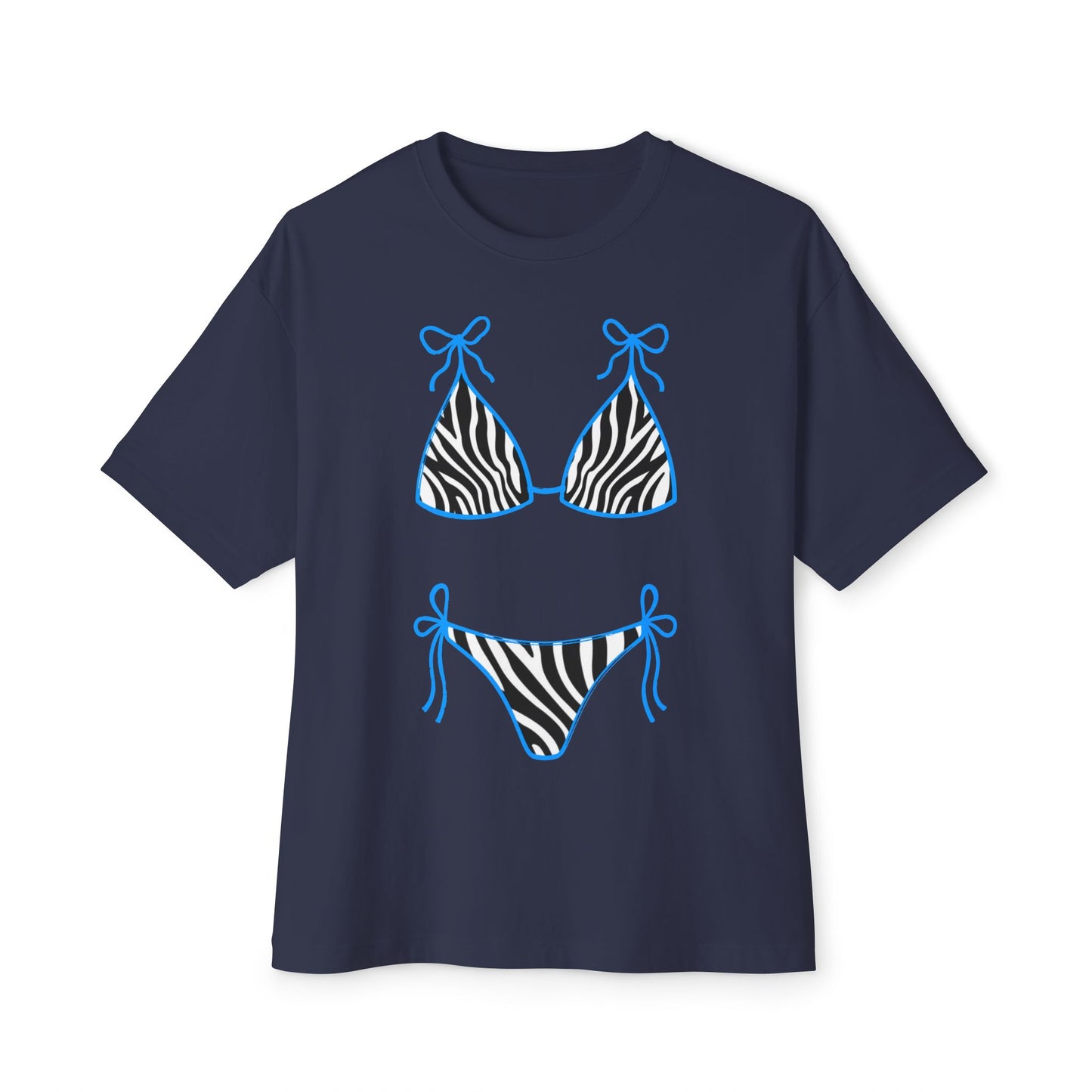 Oversized Zebra Bikini Print Boxy Tee - Playful Summer Graphic T-Shirt