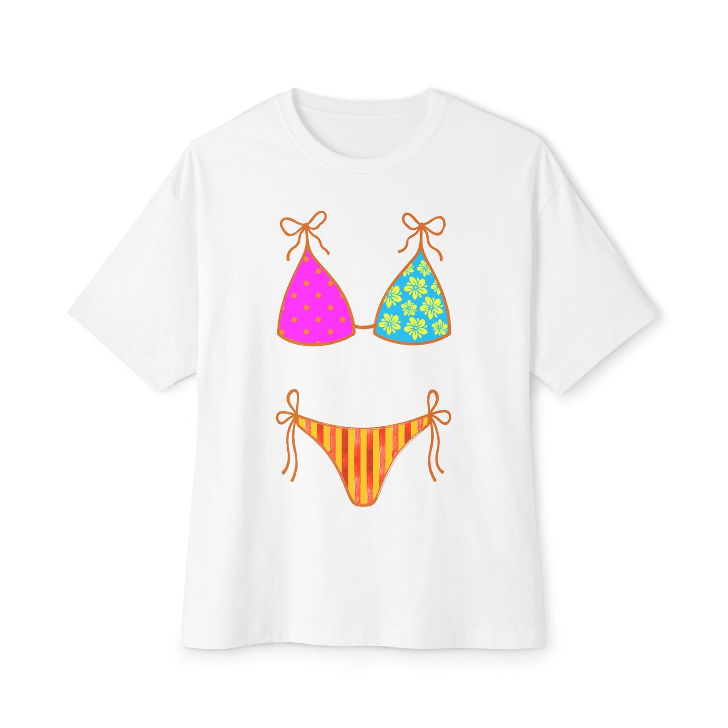Oversized Bikini Graphic Tee – Retro Summer Swimwear Print Shirt