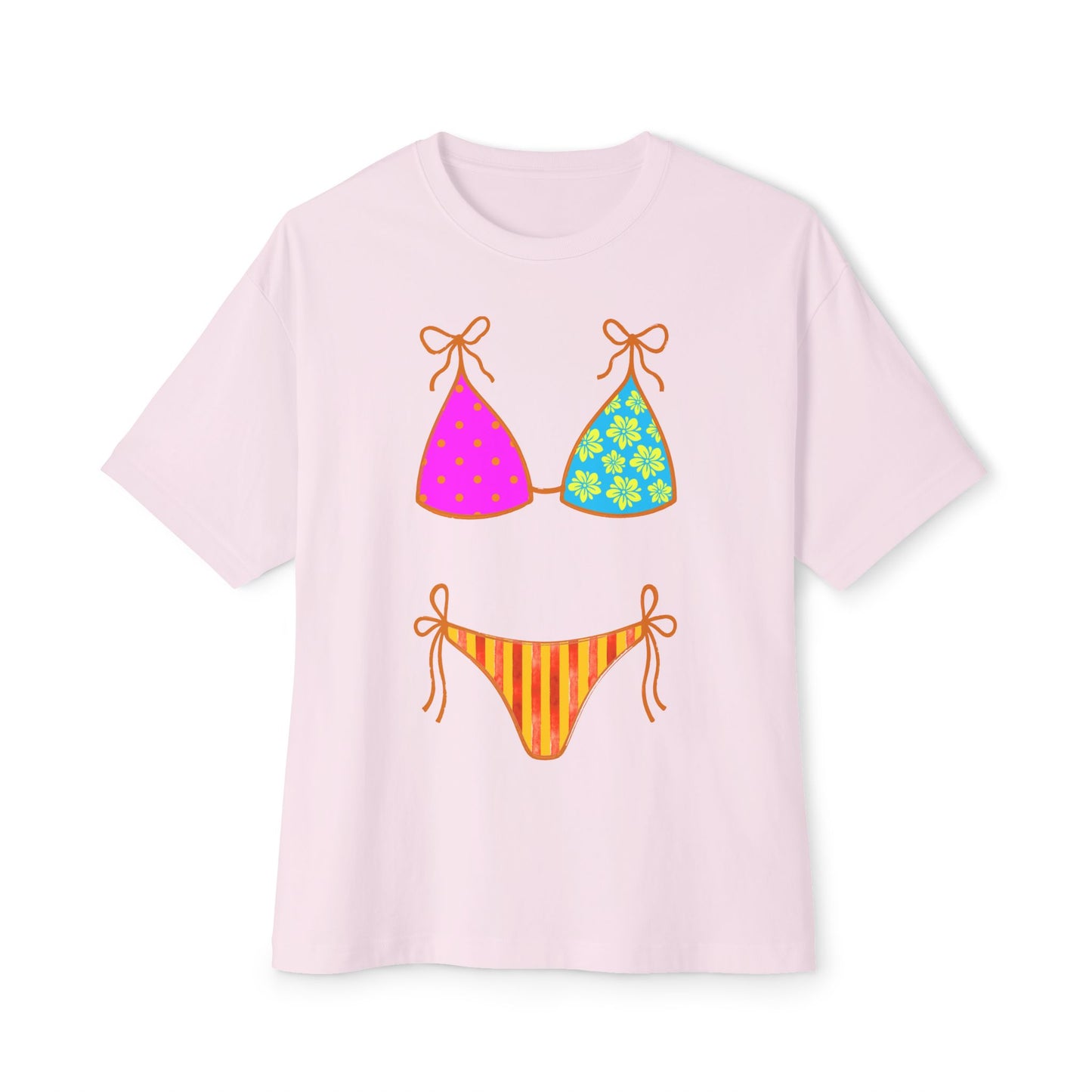 Oversized Bikini Graphic Tee – Retro Summer Swimwear Print Shirt